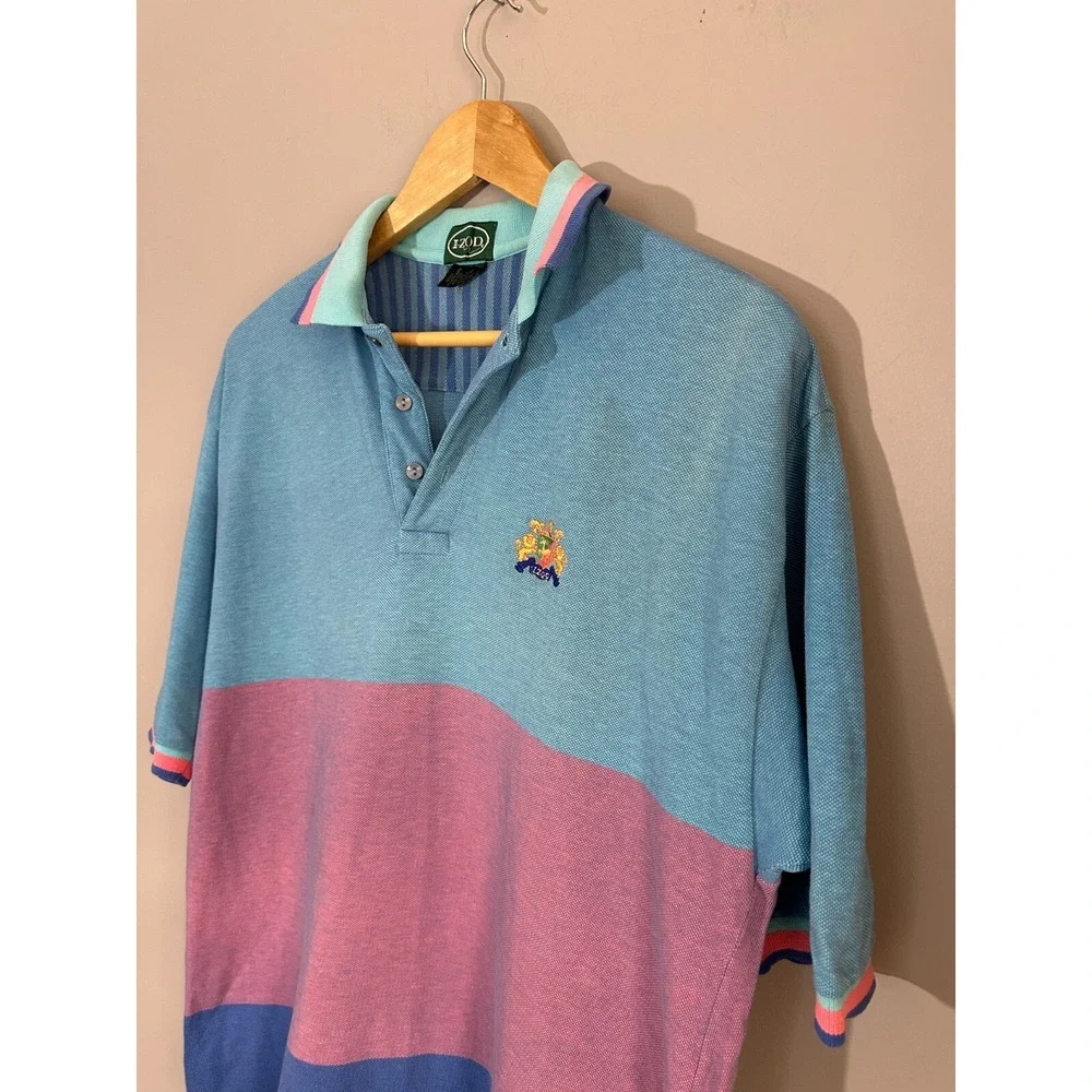 IZOD Men's Vintage Short Sleeve Polo Shirt Sz Medium Color Block Embroider Crest
